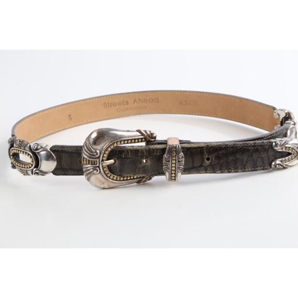 Vintage Streets Ahead Croco Print Leather Skinny Belt Western Buckle Size S - Picture 2 of 11